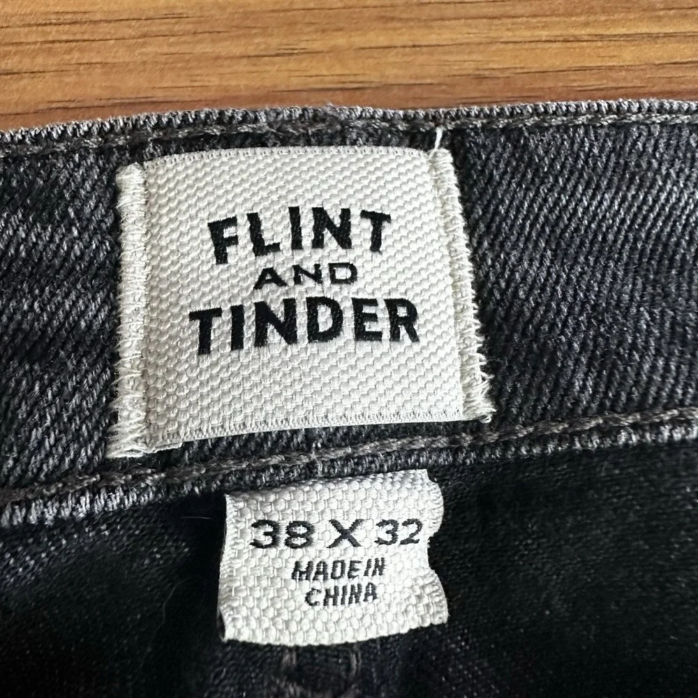 Flint & Tinder Jeans Mens 38x32* Black Denim Fade Straight Fit Casual Huckberry